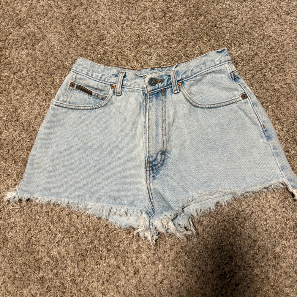 Vintage Calvin Klein High Waisted Denim  Frayed Shorts Light Wash